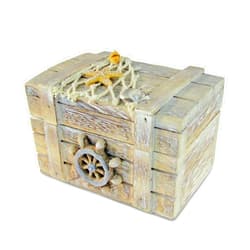 Puzzled CoTa Global Vintage Wooden Trinket Box - Handcrafted Nautical Keepsake Storage Box, Cute Wood Box with Starfish And Shells Decor, Rustic Wood Decorative Box With Hinged Lid 4.25 Inches