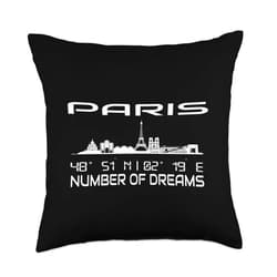 GPS Coodinates and Skyline of your Dream City GPS Coordinates France Holiday Silhouette Skyline Paris Throw Pillow, 18x18, Multicolor