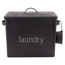 AuldHome Design Enamelware Laundry Powder Container (Black), Enamelware Detergent Bin w/ Scoop