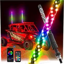 DREAMIZER 2pcs 1FT Whip Lights LED Whip Lights for UTV ATV Spiral RGB Chasing Lighted Antenna Whips with APP & Remote Control for Can-Am X3 RZR Off-Road Ranger Wrangler Sand Buggy Dune