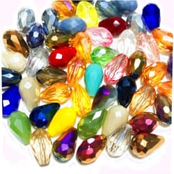 Honkoolly 100pcs Teardrop Crystal Glass Beads 6x8mm Vertical Hole Faceted Glass Teardrop Spacer Beads for Bracelets Necklace Earring DIY Jewelry Making Craft(Mix Colors Series)
