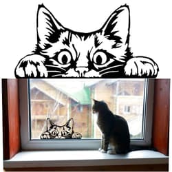 ASTUTE GRACE Curious Peeking Kitty Cat Die Cut Decal Sticker for Car Window Car Bumper Truck Laptop Computer Skateboard (Black)