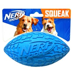 Nerf Dog Tire Football Dog Toy with Interactive Squeaker, Lightweight, Durable and Water Resistant, 6 Inch Diameter for Medium/Large Breeds, Single Unit, Blue (1571)