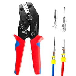 Amliber Wire Crimping Tool with Ratchet, Amliber Ratchet Wire Crimper Tool for Open Barrel Terminal Connectors, Electrical Crimping Tool for Molex Style Deutsch DELPHI AMP JST TYCO Terminals, 24-14 AWG
