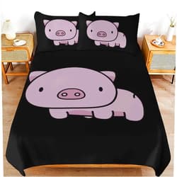 Zenladen423 Cute Cartoon Pig Bedding Queen Comforter Set Soft 3 Pieces Sheets Set with 2 Pillowcases 86