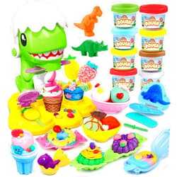 VConejo Play Dough Sets for Kids Ages 4-8，Dinosaur Theme playdough ice Cream Set，Playdough Tools Accessories Set for Kids Ages 4，with 3D molds & 8 Cans Playdough，Gift for 3 4 5 6 7 8 Year Old Girls Boys