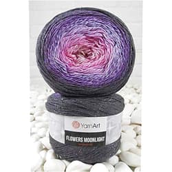 YarnArt Flowers Moonlight Glitter Cotton Yarn, Soft, Rainbow Crochet, Metallic Lurex handknit Shiny, Silvery Cake, Multicolor Cotton, 1 Skein Weight 9.17oz Lenght 393.7 inches, 1 Fine Yarn (3276)