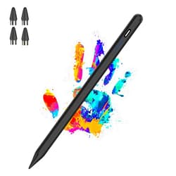 Luntak Active Stylus Pens for Touch Screens Rechargeable Tablet Pen POM Tip Magnetic iPad Pencil Stylus Pen for iPad/Pro/Air/Mini/iPhone and Other Smartphone Device-Black