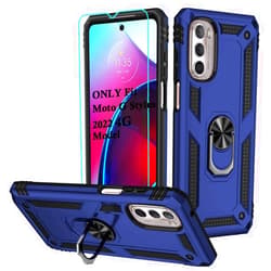 Androgate Compatible with Motorola Moto G Stylus 2022 4G Case with HD Screen Protector, Military-Grade Metal Ring Kickstand 15ft Drop Tested Shockproof Cover Case for Moto G Stylus 4G 2022, Blue