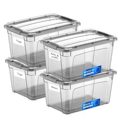 Tribello 6 Quart Storage Containers with Lids, Plastic Storage Bins with Latching Lids For Organizing - Tinted - (11.5’ x 8” x 6”) - Set of 4 - Made in EU