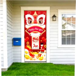 KYMY Chinese New Year Door Cover, 2026 Zodiac Horse Front Door Banner 70.9