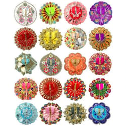 Generic Premium Embroidery Dress for Laddu Gopal Ji with 4 Zari Mukut, 4 Stone Mala, 4 Pair Kangan, 4 Flute (Mix Design) | A12D (Pack of 20 Dresses, 1 No Size)