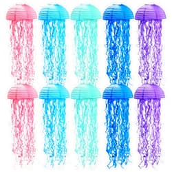 Okllen Set of 10 Jelly Fish Paper Lanterns, Pink Purple Blue White Hanging Lantern, Jelly Fish Mermaid Decor for Party, Under The Sea Mermaid Birthday Party Decorations