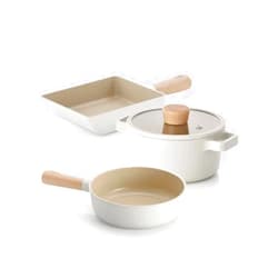 Neoflam FIKA 4-Piece Home Kitchen Essential Mini Cookware Pan and Pot Set with Lid, Nonstick Ceramic Coating, Induction, Made in Korea