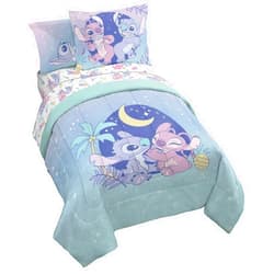 Jay Franco Disney Lilo and Stitch Twin Size Comforter Set - 5 Piece Floral Bedding includes Sheet Set & Pillow Covers Features Angel - Super Soft Purple & Teal Stars Kids Bedding