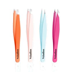 Velodios Tweezers for Women and men, Professional Precision Tweezers for Eyebrows, Pointed and Slant Tweezers for Facial Hair, Splinter and Ingrown Hair Removal, Stainless Steel Tweezers Set - 4Pack