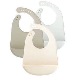 PandaEar 3 Pack Waterproof Silicone Baby Bibs| Super Thin Light Weight for Babies & Toddlers| Adjustable Soft Silicone Feeding Bibs with Food Catcher Pocket, Unisex, Non Messy