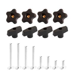POWERTEC 71121 T Track Knob Kit w/ Threaded Knobs and 5/16”-18 T Slot Bolts, 16-Piece Set, T Track Accessories for Woodworking Jigs and Fixtures