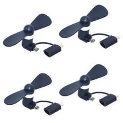 TRIIFON Mini 2-in-1 Cell Phone Fan for iPhone and Android Cellphones with Micro USB Port (4 Pack) - Personal Small Portable Pocket Fans Plug in Mobile Phone for Outdoor Travel Commuting (Black)