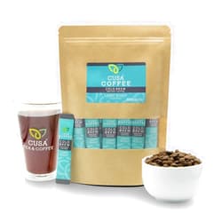 Cusa Tea & Coffee | Premium Instant Light Roast | Rainforest Alliance Certified Arabica Beans | Hot or Cold Brew Drink Mix Packets (30 Single Servings)