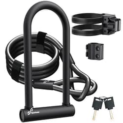 Sportneer Bike Lock: Heavy Duty Bike U Lock with 6ft Security Steel Cable - 18mm Shackle Bicycle U-Locks with Keys and Sturdy Mounting Bracket for Road Mountain Bike Bicycle, Size 11.5''x6.25''