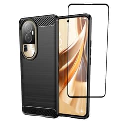 SHYXGLON Case for OPPO Reno 10 Pro 5G with Screen Protector, Reno10 Pro Case Ultra Thin Carbon Fiber Soft TPU Silicone Flexible Bumper Shockproof Anti-Scratch Cover for OPPO Reno 10 Pro (Black)