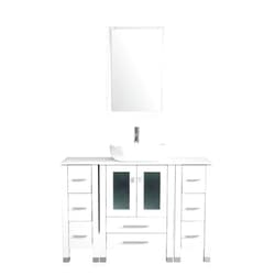 Higorl Modern 48” Bathroom Vanity Set with one Main Cabinet and Two Side cabinets,1.5 GPM Chrome Bathroom Solid Brass Faucet & Pop Up Drain Combo,with Mirror