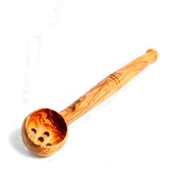 BeldiNest Handcrafted Olive Wood Strainer – 8-Inch Wooden Skimmer with 1.25-Inch Bowl and 0.25-Inch Holes – Rustic Kitchen Tool for Small Batch Straining, Skimming, and Scooping
