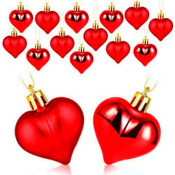 Liitrton 15 PCS Heart Shaped Decorations for Christmas Tree Party Decor Valentine's Day Hanging Ornaments (Red)