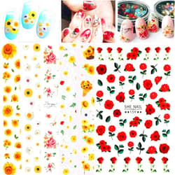 FADOORA Flowers Nail Art Decals - Self-Adhesive Nail Design Stickers for Nails Art