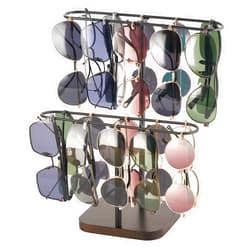 Mkono Sunglasses Organizer Glasses Holder Stand for 24 Pairs of Eyewear, 2 Tier Sunglass Storage Eyeglasses Display Rack Metal Frame with Wood Base for Table Desk Countertop Dresser Bedroom, Black