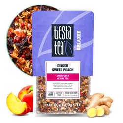Tiesta Tea - Ginger Sweet Peach, Spicy Peach Herbal Tea, Loose Leaf Peach Tranquility, Non-Caffeinated, Bulk Herbal Tea Leaves, Hibiscus Blend and Cane Sugar, 25 Cups, Resealable Pouch - 2.2 Ounce