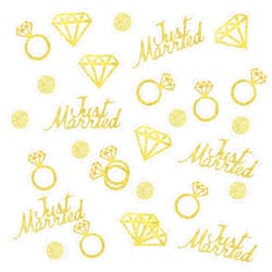 AIEX 300pcs Gold Wedding Table Confetti, Glitter Paper Confetti Just Married Diamond Ring Dots Confetti Table Decorations for Bridal Shower Wedding Bachelor Party