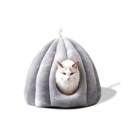 BOSERMEN Pet Cave Bed, Cat Nest with Removable Washable Inner Cushion, Soft Bed for Kitten and Small Pet, Super Soft and Cosy Plush Cat Igloo Cave Bed（L, Grey