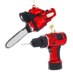 Kurt S. Adler Noble Gems™ Glass Ornament (Set of 2 Red Power Tools Drill and Chainsaw Ornaments NB1599)