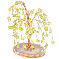 TUMBEELLUWA Healing Crystal Money Tree with Agate Slices Base Polishing Tumbled Gemstones Tree Bonsai Feng Shui Decor for Luck and Wealth, Peridot
