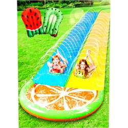 Sloosh Water Slides with 2 Inflatable Boards,22.5ft Double Lane Lawn Water Splash Slip and Slide with Advanced Sprinklers Summer Toy for Kids Adults Fun Backyard Summer Outdoor, Orange