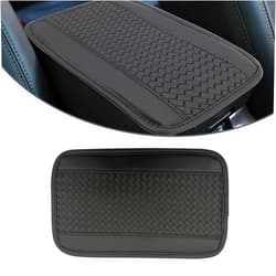 Slykew 1 PC Car Armrest Box Mat, 12.5In x 7.4In Soft PU Leather Double Line Embossing Vehicle Center Console Cover, Universal Waterproof Automotive Armrest Protector for Car Truck SUV (Black)