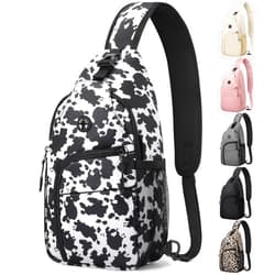 Pritent Crossbody Bags for Women Man Waterproof Sling Bag Backpack Trendy Casual Cross Body Bag with Convertible Shoulder Strap Chest Bag for Camping Hiking Travel Essentials (Cow print, Medium)