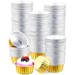Patelai 300 Pcs Patelai Aluminum Foil Cups 4.2 oz Mini Baking Cups Gold Cupcake Liners Disposable Ramekins Foil Muffin Pans for Pie Souffle Pudding Holder Wedding Birthday Party (Round)
