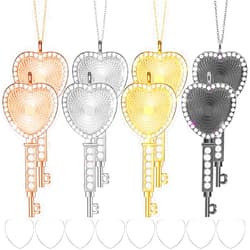 Hicarer 24 Pieces Rhinestone Bezel Pendant Trays Set, Includes 8 Pieces Heart Shape Key Rhinestone Bezel Cabochon Trays, 8 Pieces Clear Glass Cabochons, 8 Pieces Necklace Cords for Photo Pendant DIY Jewelry