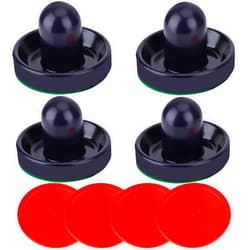 ONE250 Air Hockey Pushers and Red Air Hockey Pucks, Goal Handles Paddles Replacement Accessories for Game Tables (4 Striker, 4 Puck Pack)