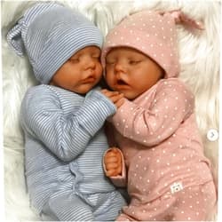 Anano Twins Reborn Baby Dolls Lifelike Real Twins Baby Dolls18 Inch Realistic Reborn Baby Dolls with Two Reborn Baby Dolls Sleeping Reborn Baby Dolls with Clothes and Toy Gift for Kids A