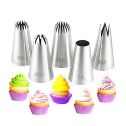 COKUMA 5PCS Large Piping Tips Set, COKUMA Stainless Steel Cake Decorating Tips, Frosting Icing Tips for Cupcakes, Cake, Cookie and Decorating (Dishwasher Safe)