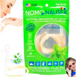 NOMO Child Motion Sickness Bracelet Nausea Sea Bands Kids | Travel Sickness Wrist Bands with Peppermint & Acupressure Car Sick Bands | 30-Second Nausea Relief | Petite to Small | Tan | Pack of 2