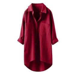 PTOLOCIF Womens Oversized Button down Shirts Casual Loose Long Sleeve T Shirts Lapel Low High Long Blouses Tops with Pockets