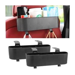 BELOMI 2PCS Car Headrest Backseat Organizer with Cup Holder, Seat Back Hanging Storage Box with Hooks, Multi-Functional Drink Pocket Food Snack Phone Tray for Kids, Car Travel Accessories（Black/2PCS）