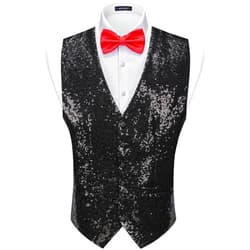 MAGE MALE Mens Sequins Suit Vest Formal V-neck Shiny Waistcoat Prom Party Tuxedo Vests