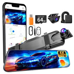 QOZ Mirror Dual Dash Camera,4K and 2.5K Dash Cam with Voice Control Rear View Mirror Camera and WiFi,GPS Dashcam for Cars with WDR Night Vision, G-Sensor, 24 Parking Monitor ABS (Include 64GB Card)