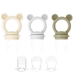 PandaEar 3 Pack Baby Fruit & Food Feeder Pacifier, Silicone Feeder Pacifier with 3 Sizes Pouches for Babies Toddlers Infants Kids, BPA-Free Food Grade Soft Safe -Tan/Grey/Brown